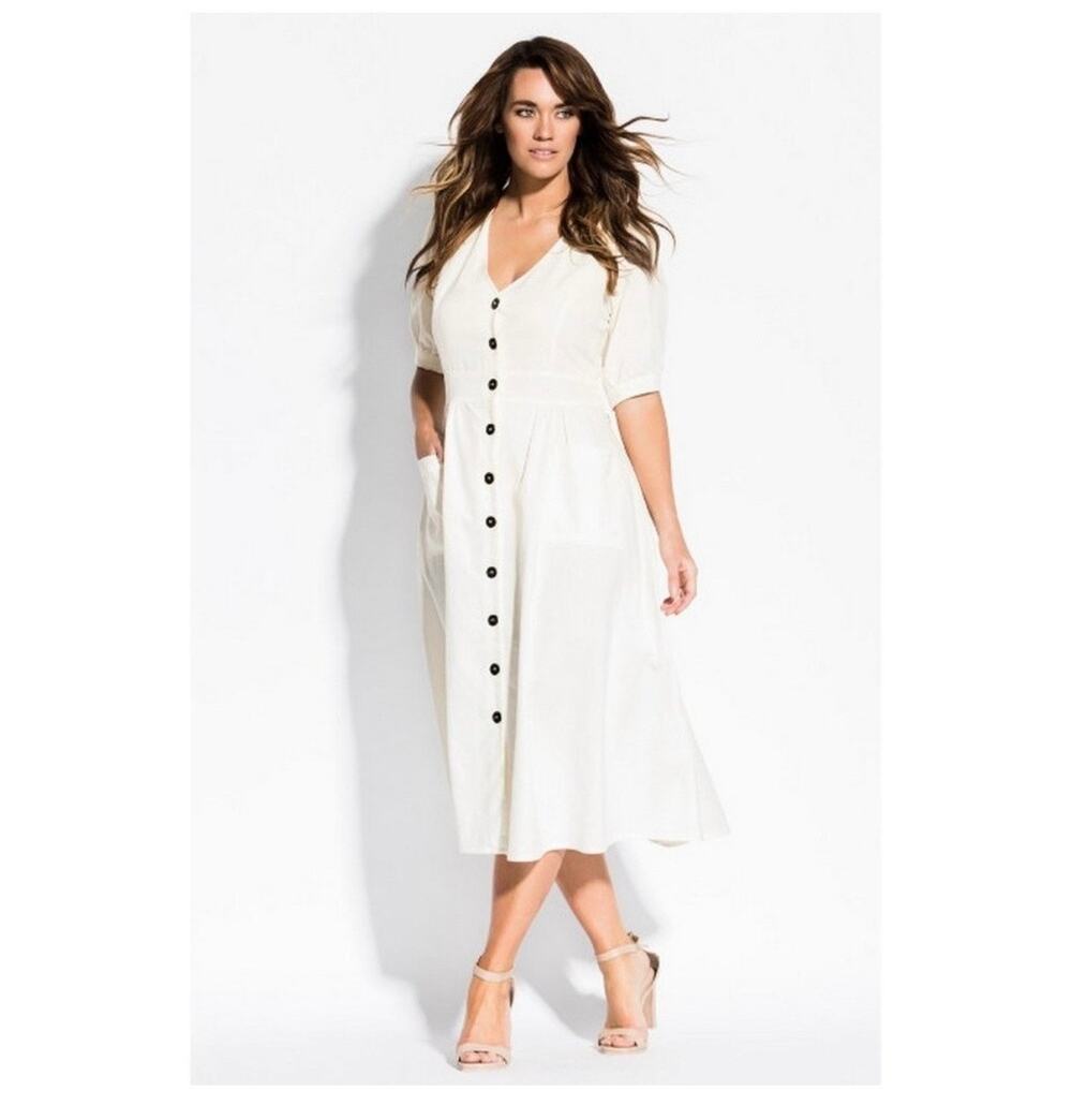 Elegant White Button-Front Midi Dress